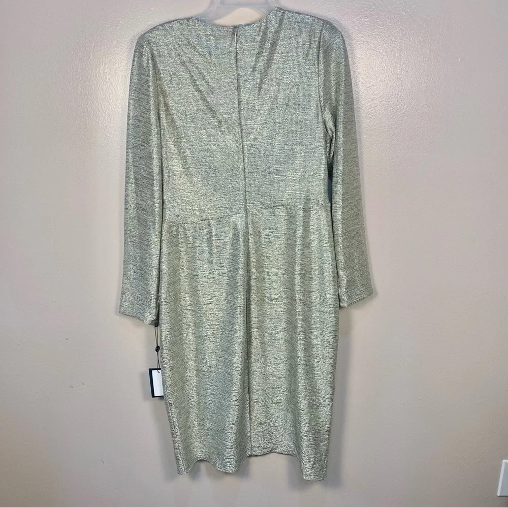 Adriana Papell Metallic Foiled Jersey Wrap Dress - Picture 11 of 13